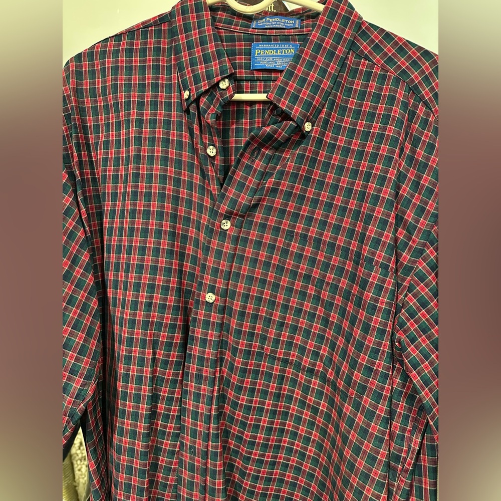 ❤️💚 Pendleton Wool Shirt XL Red Green Plaid